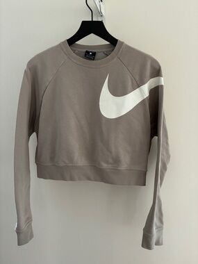 Nike Women’s Taupe Cropped Crew with White Swoosh